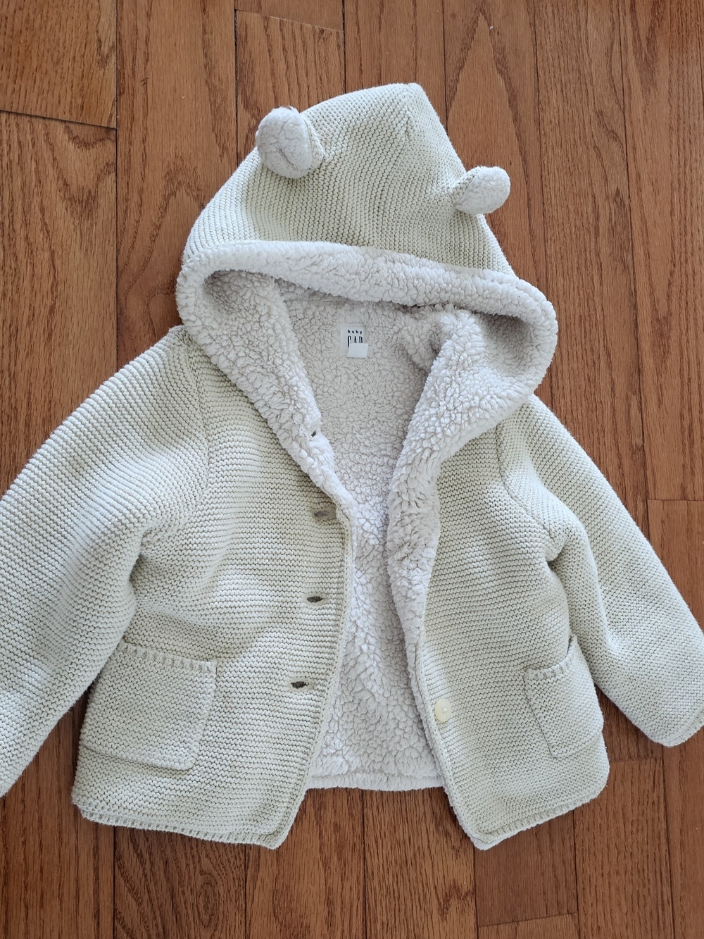 Baby GAP Girls Cream Sherpa Hooded Knit Jacket Coat 18-24 Months